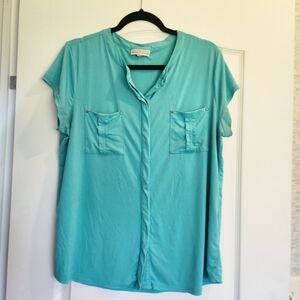 Dana Buchman Women's Aqua Blouse Size XL Euc*